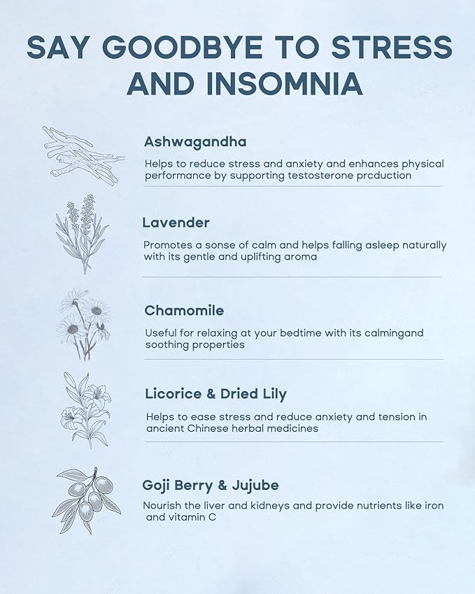 HerbLight Nighty Night Extra Tea – Extra Strength Sleep Tea with Ashwagandha, Valerian Root & Lavender, Caffeine-Free Herbal Bedtime Blend, 15 Bags of Visible Whole Herbs (2.6oz)