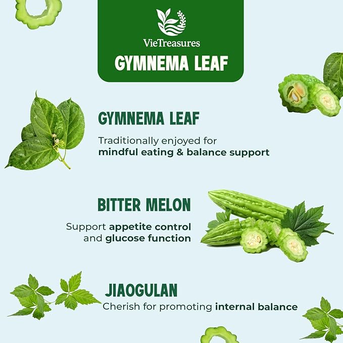 VieTreasures Gymnema Leaf Tea - 40 Tea Bags | With Bittermelon, Stevia | Non GMO, Caffeine-Free, Vegan, Keto-Friendly Organic Herbal Tea | Supports Glucose Metabolism Infusion, 2.8oz