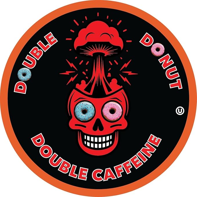Double Donut Coffee High Caffeine Coffee Pods, Extra Strong Double Caffeine Dark Roast Coffee,Compatible with Keurig K Cups Brewers, 20 Count (Pack of 2)