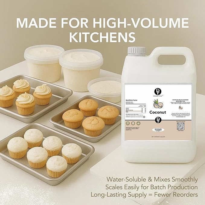 Dolce Flav Coconut Flavoring – 32 oz. – Premium Water-Based Extract for Ice Cream, Desserts, Boba, Beverages & Baked Goods | Ideal for Tropical-Inspired Menus & Commercial Kitchens