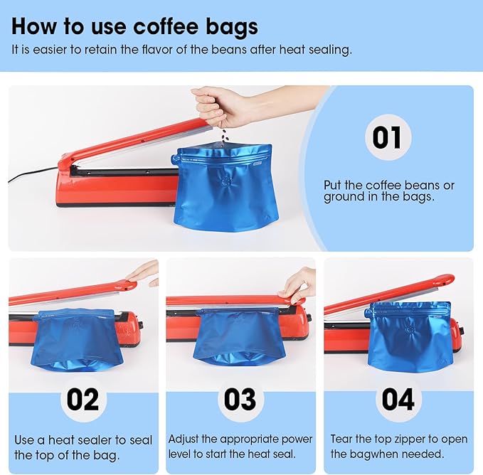 8oz 1/2 lb 60pcs Coffee Bags with Valve,Vented Coffee Bag Packing Food Store Bags Coffee Packaging Stand-up Coffee Storage Pouches Diamond Shaped Need to Use Heat Sealing Machine（Blue）