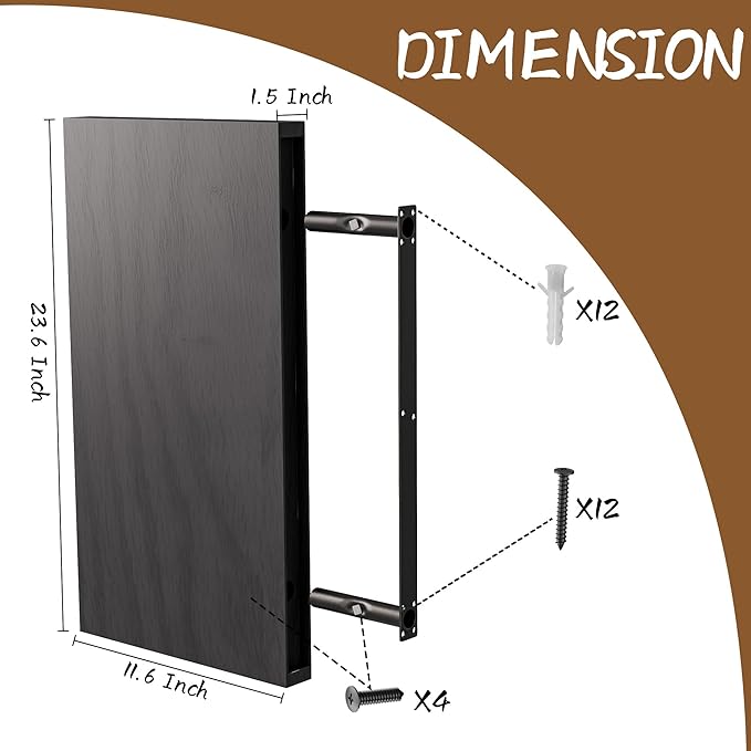 Black 24 Inch Rustic Floating Shelves Set of 2, Wooden Deep Floating Shelves for Wall, Bathroom Over Toilet, Live Edge Display Shelf with Invisible Brackets for Home Decor