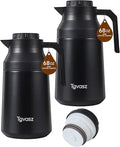 2 PCS Thermal Coffee Carafe Insulated Stainless Steel Coffee Carafe for Hot Liquid Vacuum Thermal Pot Creamer Pitcher Dispenser Keeping Hot Water Milk(Black/Black 68 oz)