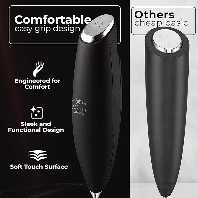 Zulay Kitchen Patented Tornado Triple Whisk Milk Frother with 4 Duracell Batteries – Handheld Foam Maker for Coffee, Lattes, Matcha & Hot Chocolate – Rich, Creamy Froth in Seconds