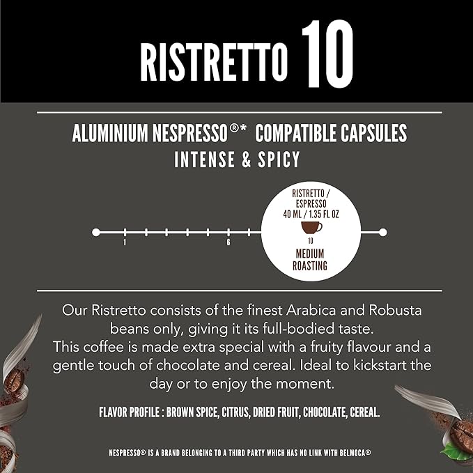 Belmio Ristretto Espresso Coffee Pods – Medium Roast – Full-Bodied & Fruity - Nespresso Original Line Compatible – 10 Count (Pack of 10)