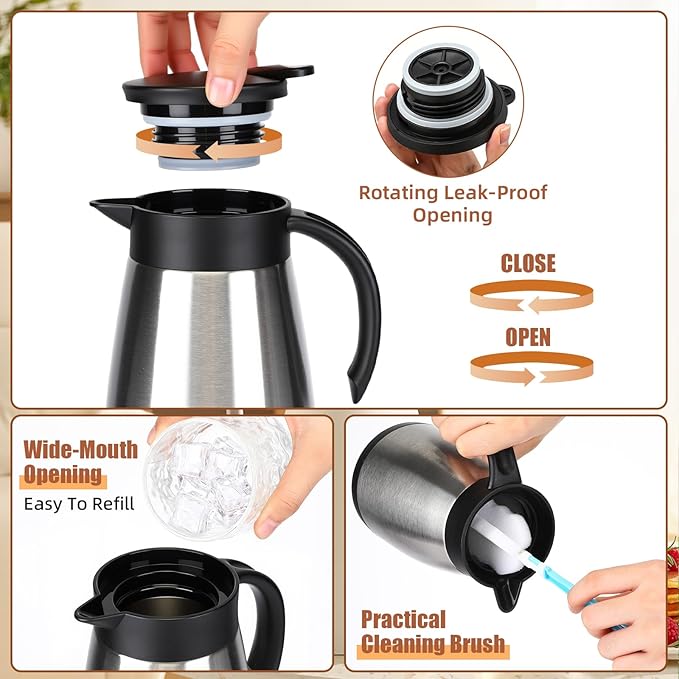 Uiifan 2 Pcs 25 Oz Thermal Coffee Carafe Stainless Steel Insulated Vacuum Coffee Carafes Double Walled Vacuum Thermal Pot Flask with Brushes for Keeping Cold Hot Tea Water Milk Home Office (Silver)