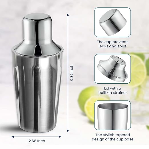 OCS Parts 3-Piece Stainless Steel Cocktail Shaker | 12-Ounce | Makes Perfect Mixed Drinks, Cocktails, and Coffees