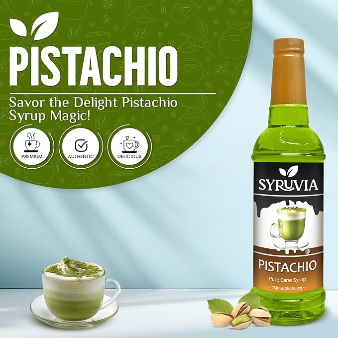 Syruvia Coffee Syrup, Pistachio Flavored Syrup for Drinks and Desserts – 25.4 fl oz