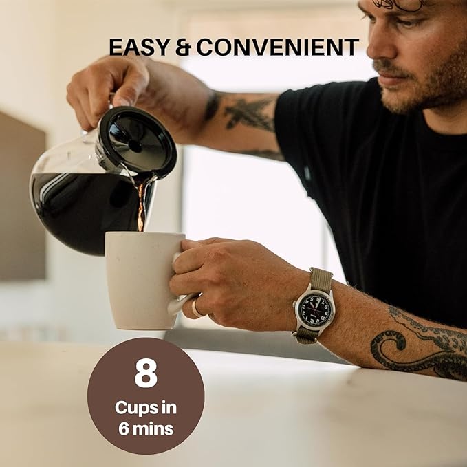 SimplyGoodCoffee Coffee Maker/Coffee Machine. 8 Cup Automatic Drip Pour Over Coffee Brewer With Vynil Wrap Custom Kit. Easy To Use, Gold Cup Standard. Matte Black