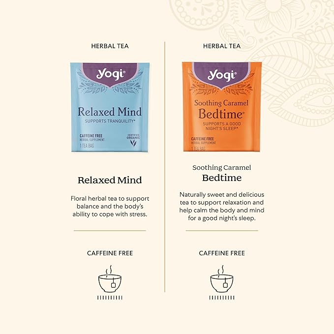 Yogi Relaxation Sampler Box (32 Tea Bags) - 8 Favorite Herbal Teas - Organic & Caffeine Free