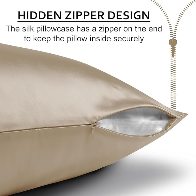 Ravmix Silk Pillow Cases with Zipper, 21momme Mulberry Silk Pillowcase for Hair Skin Health, Soft Smooth Breathable Cool Pillow Cover for Beauty Sleep with Gift Box 1PC(Standard 20"x26", Taupe)