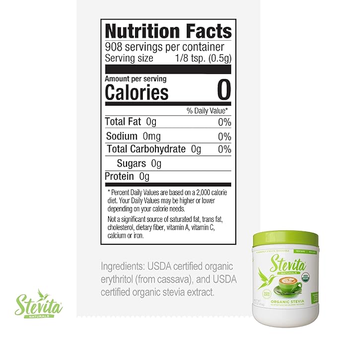 Stevita Organic Stevia - 16 oz, Pack of 2 - Stevia & Erythritol All-Natural Sweetener, No Calories - USDA Organic, Non-GMO, Vegan, Keto, Paleo, Gluten Free - 1816 Total Servings