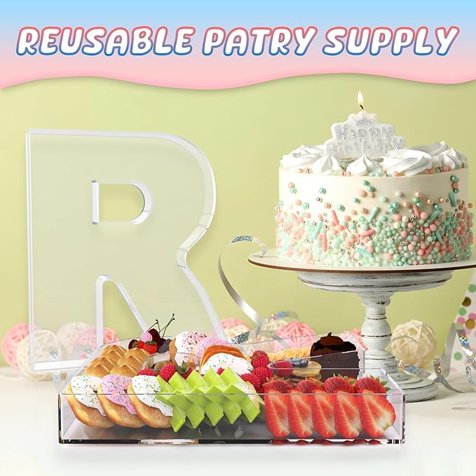 11" Acrylic Letter Charcuterie Box, Reusable Fillable Alphabet Number Shaped Form Tray for Birthday Anniversaries, Party Decorative Serving Plates Display Candy Cake (R)