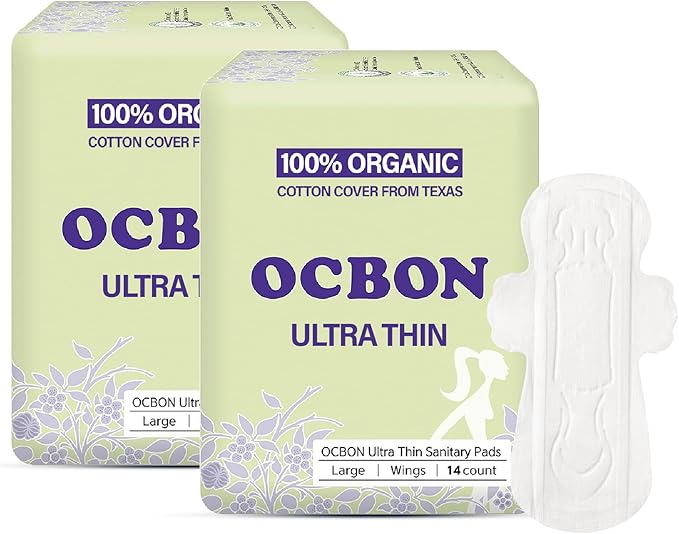 Unscented Ultra Thin Sanitary Pads (28 Count, Large) – Organic Cotton Feminine Pads with Wings for Women, Super Absorbent & Soft, Period Protection, Hypoallergenic