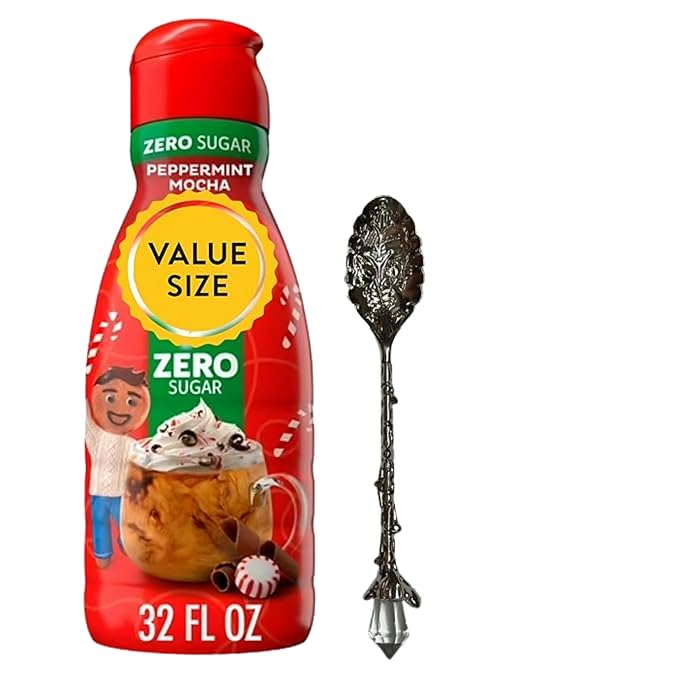 Dumbass Coffee Liquid Coffee Creamer, 32 fl oz Bottle of Creamy Smooth Delightful Coffee Creamer and Gem Spoon (Zero Sugar Peppermint Mocha) Gem Spoon
