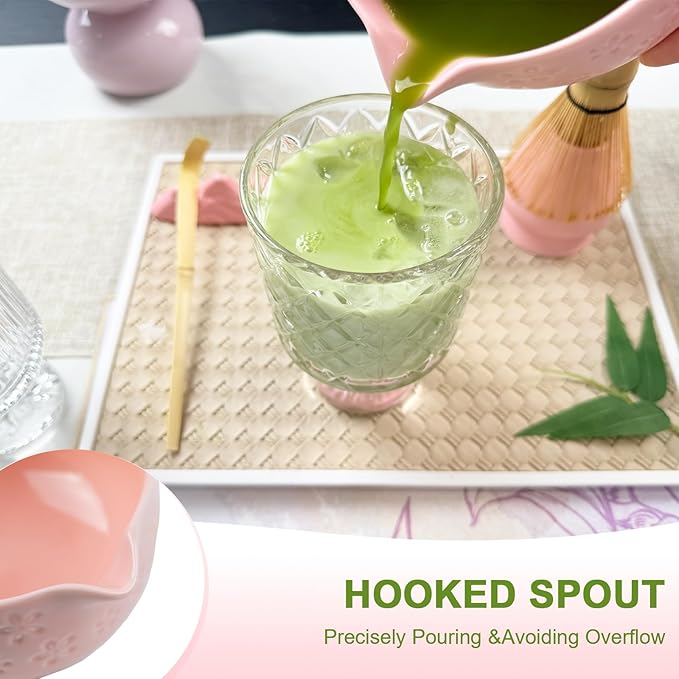 Matcha Whisk Set––7pcs Japanese Matcha Set Kit with Matcha Bowl, Bamboo Whisk, Whisk Holder, Scoop, Towel&Sifter–Perfect for Matcha Lovers&Tea Ceremonies-Cherry Blossom Pink