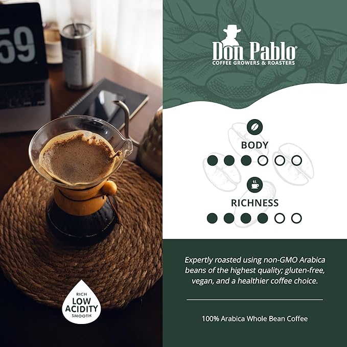 Don Pablo Colombian Decaf - Limited Edition Dark Roast Gourmet Coffee, Swiss Water Process Decaf, 100% Arabica Whole Bean, Non-GMO, Low Acidity, 5 Pound (5 lb) Bag