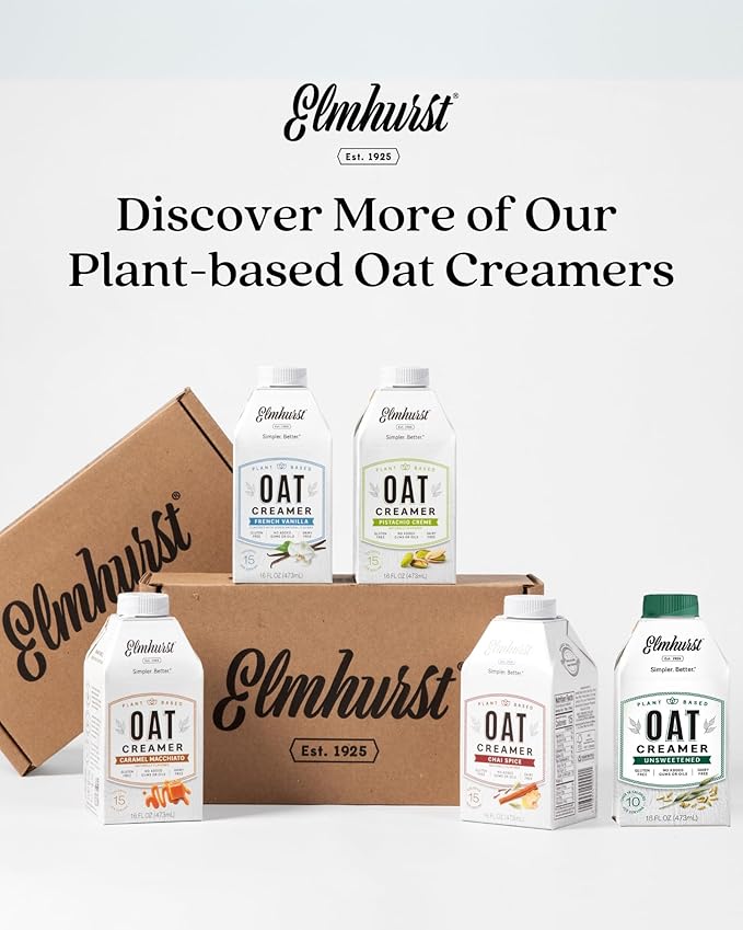 Elmhurst 1925 Chai Spice Oat Creamer - 16 Ounce (Pack of 6) Dairy-Free, Vegan, Kosher, Low Sugar, Shelf Stable Creamer Made with Oat Grains & Chai Spice for Healthier, Simpler Plant Based Alternatives