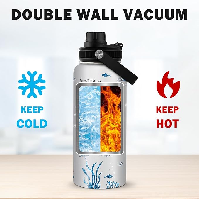 Sea Turtle Gifts, 32 oz Insulated Water Bottle, Stainless Steel Sports Travel Bottles, Ocean Turtle Water Bottles Gifts for Women Men (1pcs)
