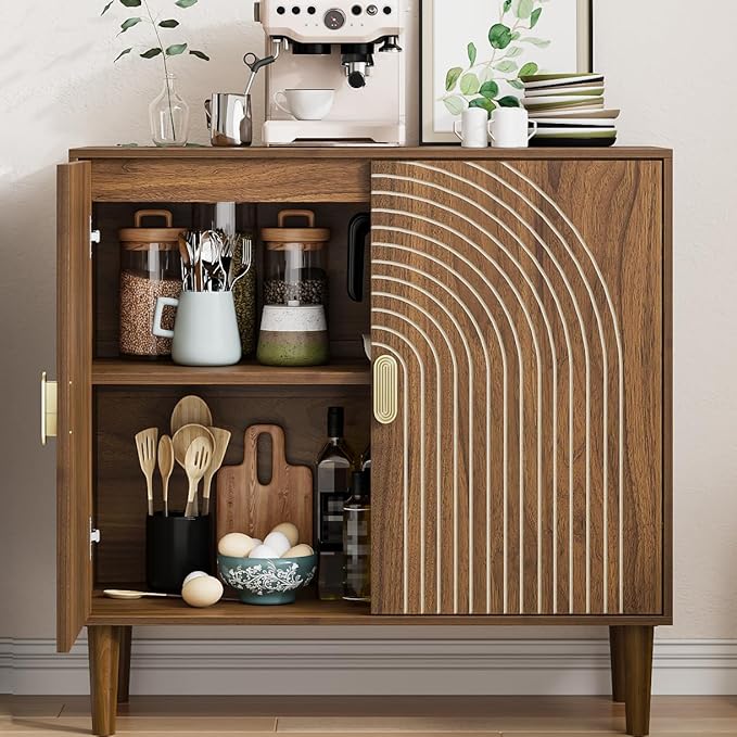Sideboard Buffet Cabinet with Storage,Sideboard Buffet with Doors and Adjustable Shelf,Wooden Storage Cabinet, 31.3”W x 15.0”D x 30.6”H (Walnut)