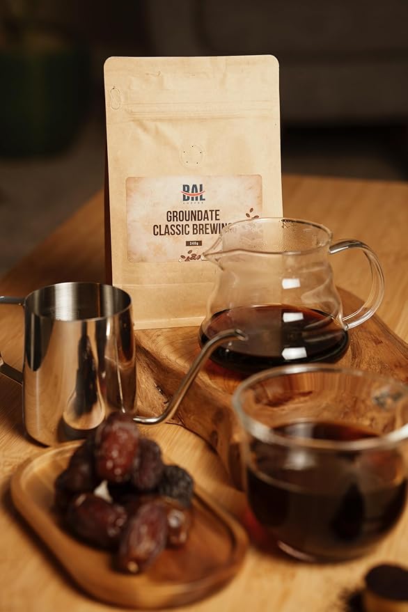 BAL Coffee Alternative Groundate - 12 oz /340 g | Caffeine-Free & Vegan-Friendly | Coffee Substitute Brews & Tastes like Original | Smooth Grind Crafted from Date Seeds | Rich & Smooth flavor