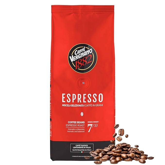 Caffe Vergnano 1882 Espresso Whole Bean Arabica Roast Coffee, 1.1 lb bag - Italian Medium Roast Coffee Beans with notes of Chocolate, Nuts & Caramel, Intensity 7/10-500g Bag (6 Pack)