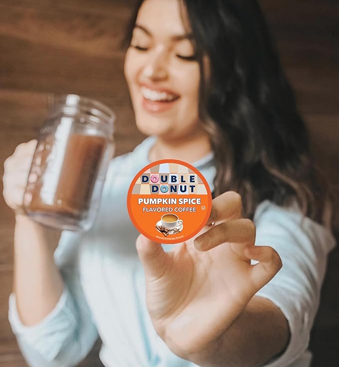 Double Donut Coffee Pumpkin Spice Coffee Pods, Medium Roast Coffee, Compatible with Keurig K Cups Brewers, 72 Count