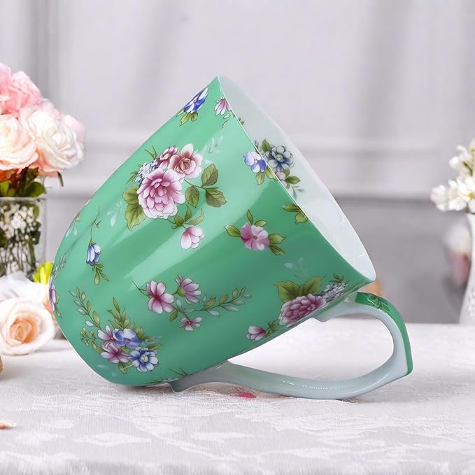 13oz Bone China Floral Mug Bone China Coffee Mugs Bone Teacup Christmas Mugs Birthday Gifts for Women Mom Friends Coworker