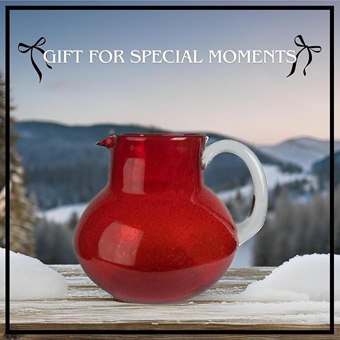 Artland Iris 90 Oz Handblown Glass Pitcher - Bubble Shape, Lead-Free - Versatile Drink Dispenser for Water, Juice, Cocktails - Enhanced Kitchen Decor, Dishwasher Safe (Ruby)