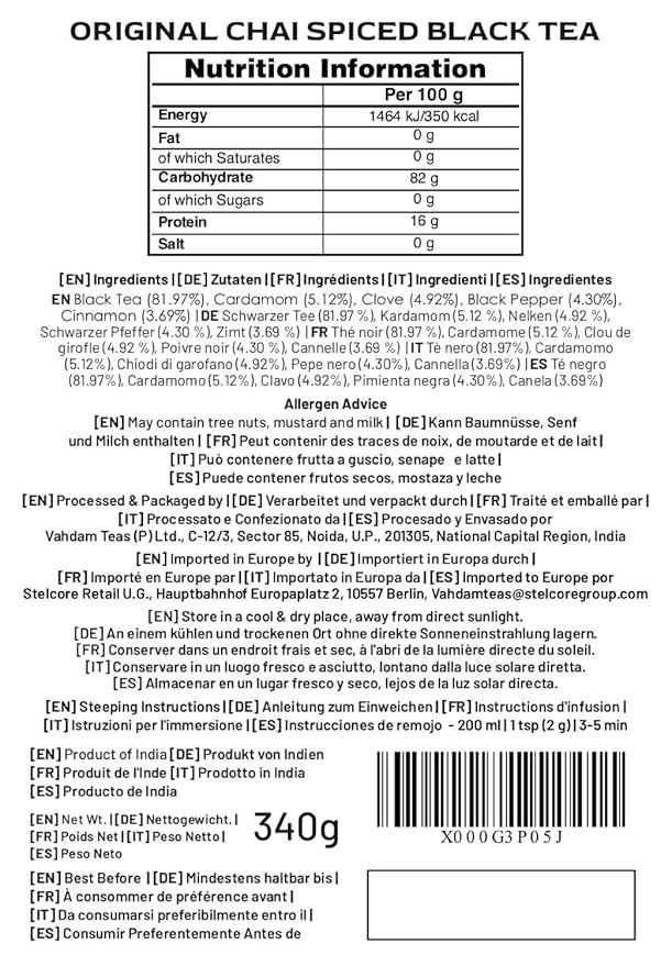 VAHDAM Masala Chai Tea - Loose Leaf 170+ Cups (340g/12oz) Blend of Black Tea with Cinnamon, Cardamom, Cloves & Black Pepper | Vacuum Sealed Pack