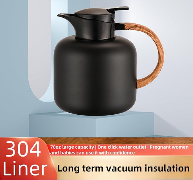 70oz constant temperature tea kettle, double-wall 304 stainless steel vacuum insulated tea kettle,ergonomic design, perfect for indoor and outdoor use (Noble Black)