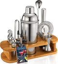 Cocktail Shaker Set Bartender Kit: 13-Pcs Bar Tools Set with Bamboo Stand, Essential Bar Accessories for Home: 25oz Martini Shaker, Jigger, Bar Spoon, Professional Cocktails Kit for Drink Mixing |Gift