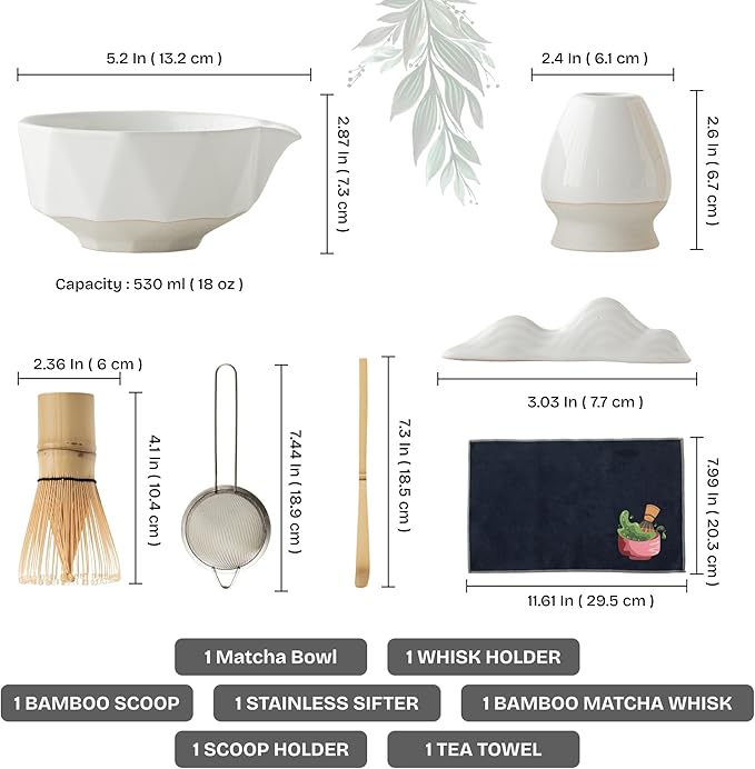 Matcha Whisk Set 8 Pcs Matcha Set with Matcha Bowl (Chawan), Matcha Whisk, Holder & Accessories – Complete Matcha Kit for Ceremony, Traditional Tea Set for Making Latte, Gift for Family & Friends