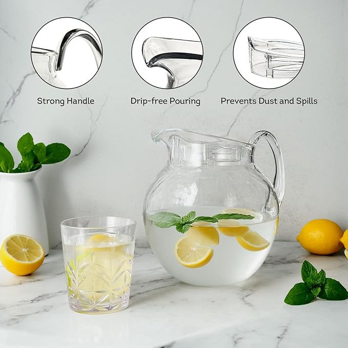 Lily's Home 115 oz Shatterproof plastic pitcher with lid, Large Capacity for both Indoor and Outdoor parties, for iced tea, lemonade, juice, margaritas, sangria and ice water