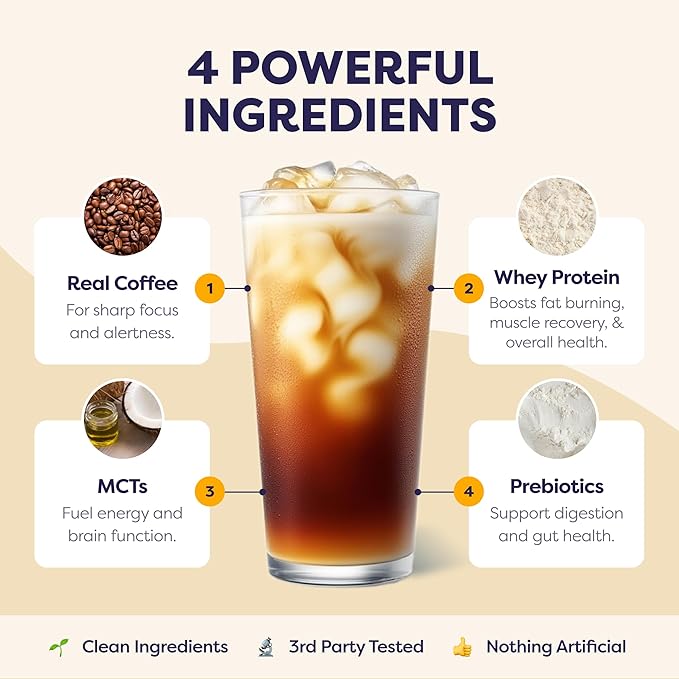 Sugar Cookie Protein Iced Coffee - Premium Whey Protein & Instant Iced Coffees - 100% Natural Cold Brew - Zero Artificial Flavors & Sweeteners, 80 mg Caffeine, No Added Sugar, 20 Servings