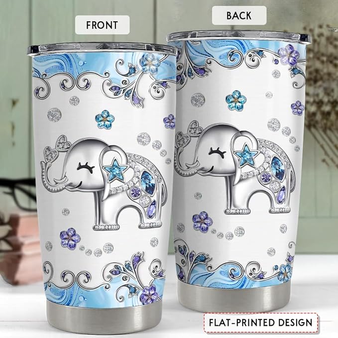 SANDJEST Elephant Tumbler 20oz Jewelry Drawings Stainless Steel Insulated Tumblers Elephants Gifts for Women Girls Coffee Travel Mug Cup Gift for Birthday Christmas