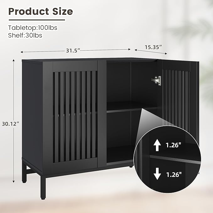 JOMEED Buffet Sideboard Cabinet with Louvered Doors & Adjustable Shelf, Wood Storage Cabinet for Kitchen, Dining Room, Living Room, Entryway Black