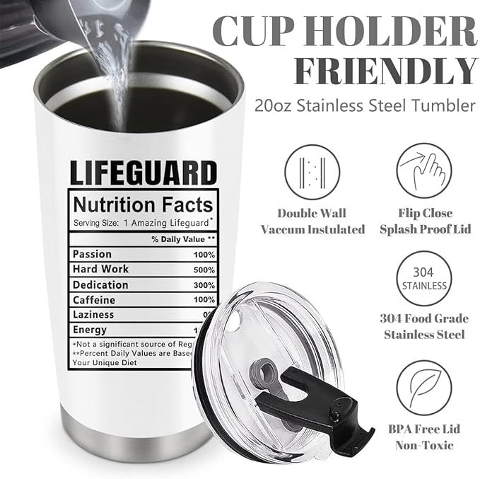 Lifeguard Gift, Lifeguard Stainless Steel Double Wall Vacuum Insulated Tumbler 20oz