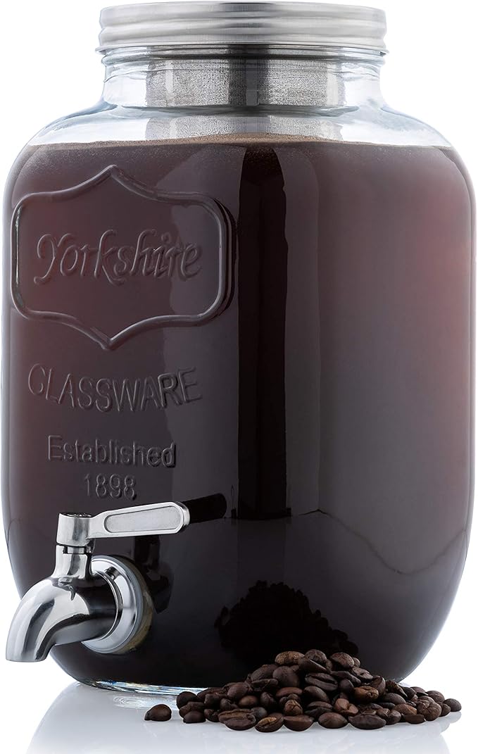 Original Grind Coffee Co.,1 Gallon Cold Brew Coffee Maker,Easy Pour Stainless Steel Spigot Tap,Extra Thick Glass Pitcher Brewing System Iced Coffee Maker,Refrigerator Safe Storage