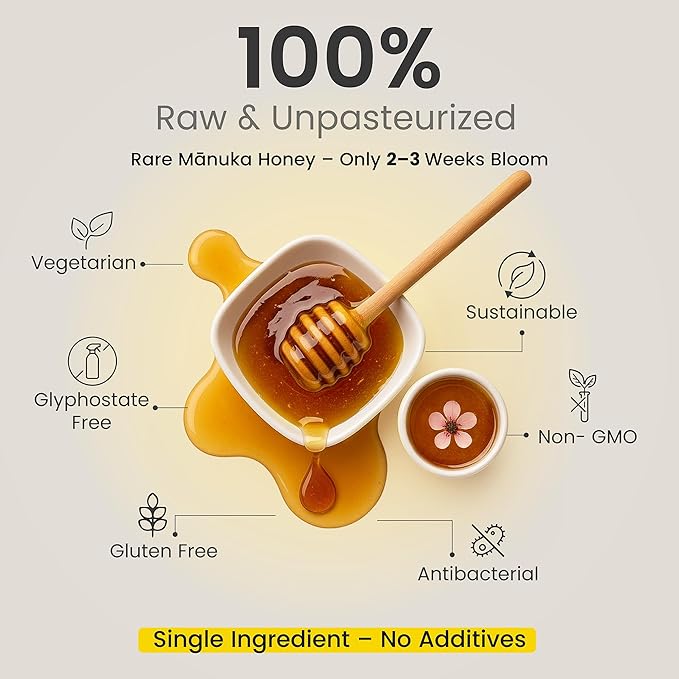 Yobees Honey Raw and unpasteurized New Zealand Manuka Honey Organic | MGO 512+ / Certified UMF 15+ | 8.8oz