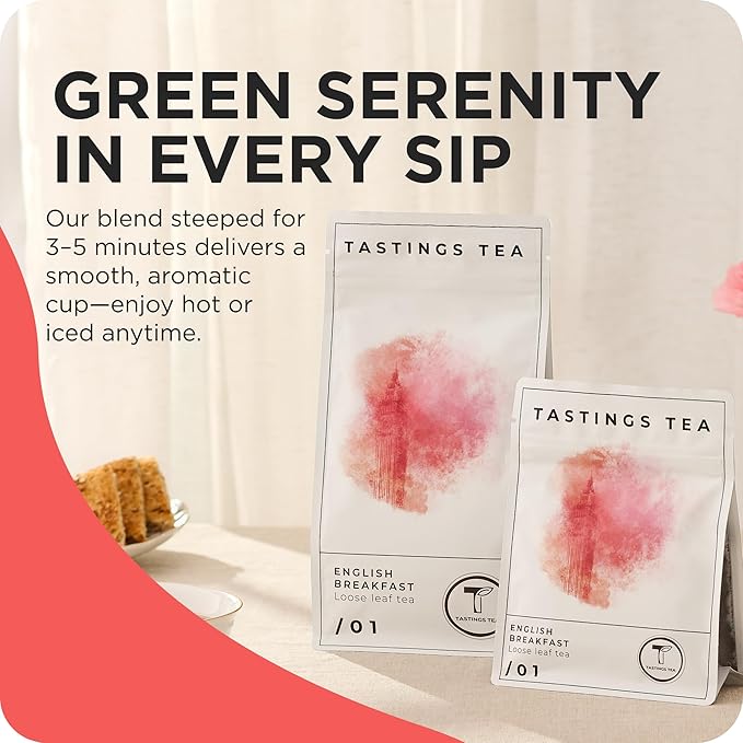 Tastings Tea English Breakfast Tea, 3.5 oz. | Natural Loose-Leaf Black Tea Blend with Assam & Nilgiri Flavor | Caffeinated