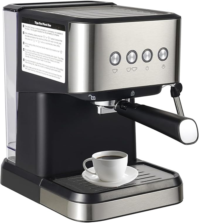 Espresso Machine,Semi-Automatic Coffee Machine,Spoon&Tamper Small Drip Coffee Machine,1.5L Semi-automatic Coffee Machine make coffee (single/double shot),latte macchiato, and hot milk/milk froth