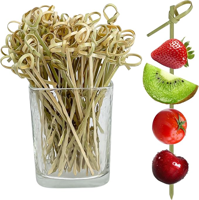 200PCS Cocktail Picks Bamboo Skewers for Appetizers, Fancy Toothpicks for Appetizers, 4.7 Inch Long Decorative Knot Bamboo Cocktail Sticks for Party Drinks Food Fruit Charcuterie Boards Accessories