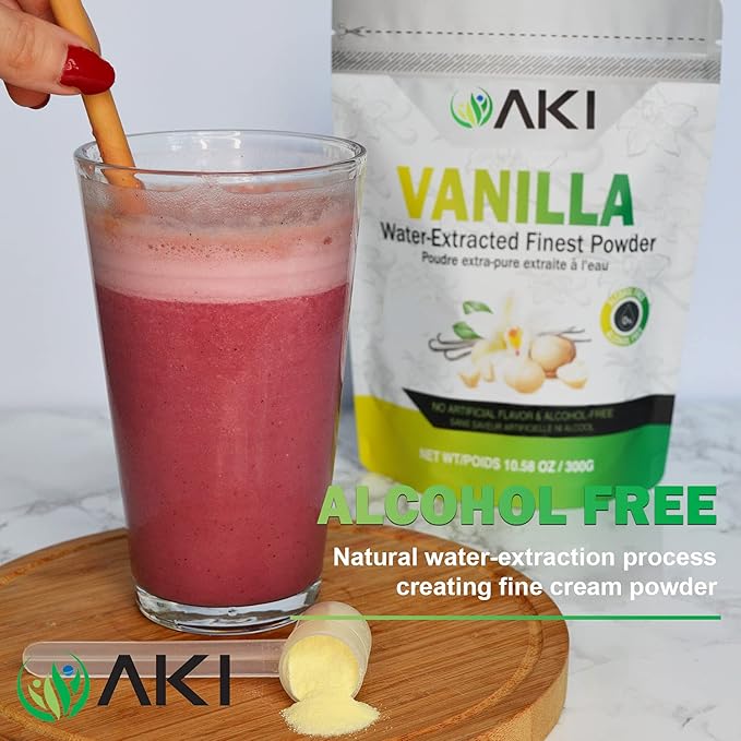 AKI Vanilla Extract Powder from Authentic Beans for Delicious Flavoring, Cooking, Baking, Drinks, Tea, Coffee, Smoothies, Cocktails - Sugar-Free & Alcohol-Free (10.58OZ/300g)