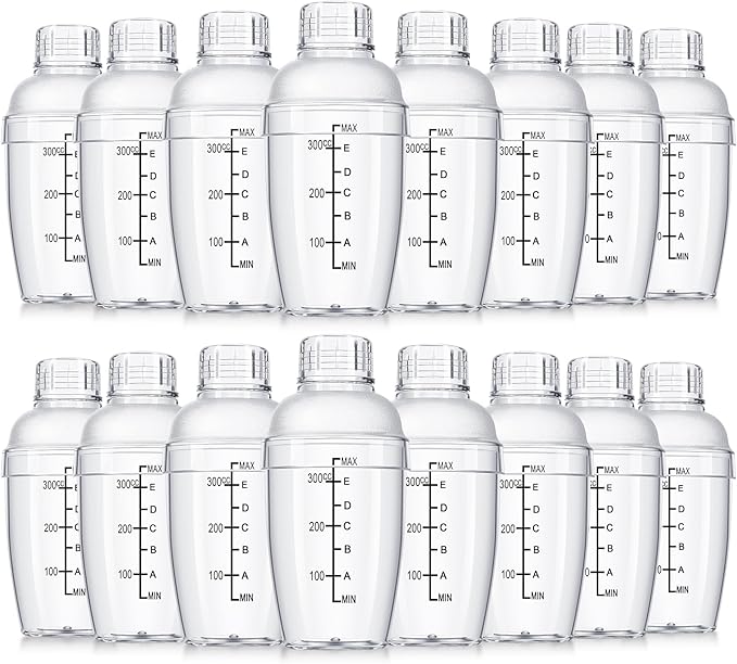 Lallisa 16 Pcs Plastic Cocktail Shaker Set Drink Mixer Clear Shaker Cup with Measurements Scales and Strainer Plastic Mixing Tool for Tea Coffee Bar Bubble Milk Christmas Gift(350 Cc/ 12 oz)