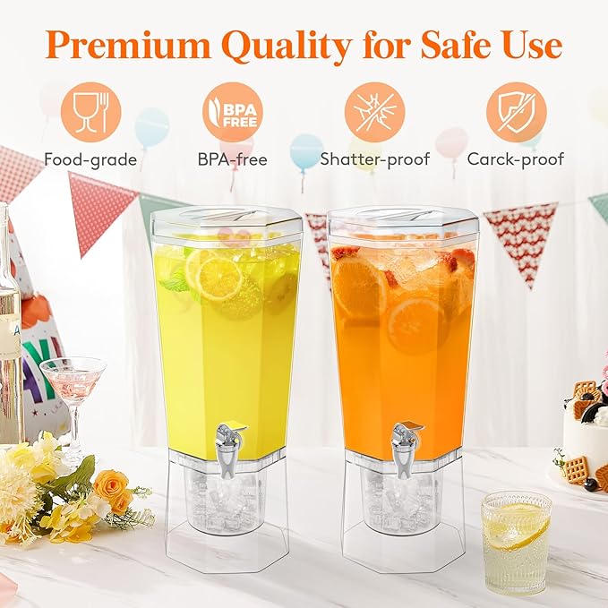 Lifewit 1 Gallon Plastic Drink Dispenser, Juice Containers with Lid for Party, Ice Beverage Dispenser with Stand for Lemonade/Soda/Tea, BPA Free