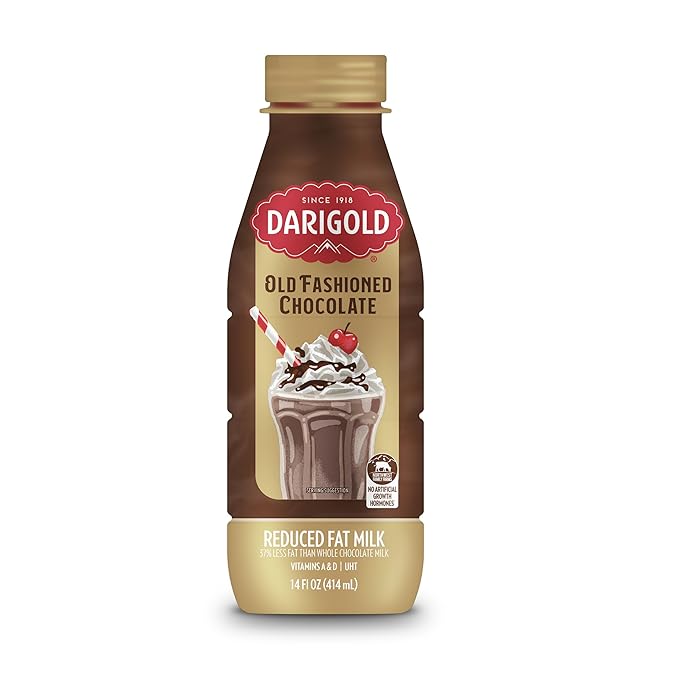 Darigold Old Fashioned Chocolate Milk 2 Percent, Reduced Fat Shelf Stable Milk with Real Cocoa & 6 Essential Nutrients, 19g Protein, rsBT Free - 14oz, 12 Pack (Chocolate)
