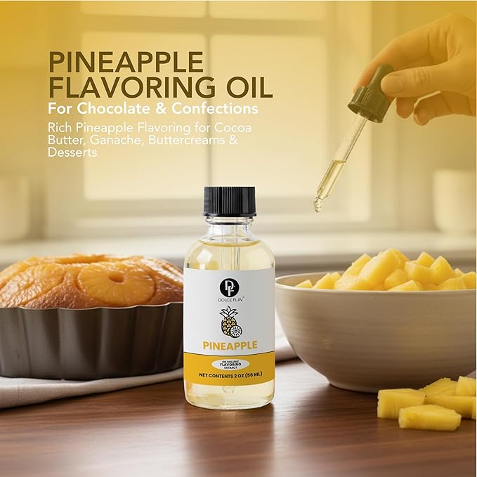 Dolce Flav Pineapple Extract – 2 Ounce Oil-Soluble Kosher, Sugar-Free, Concentrated Tropical Flavor for Candy, Chocolates & Desserts, Includes Measured Dropper