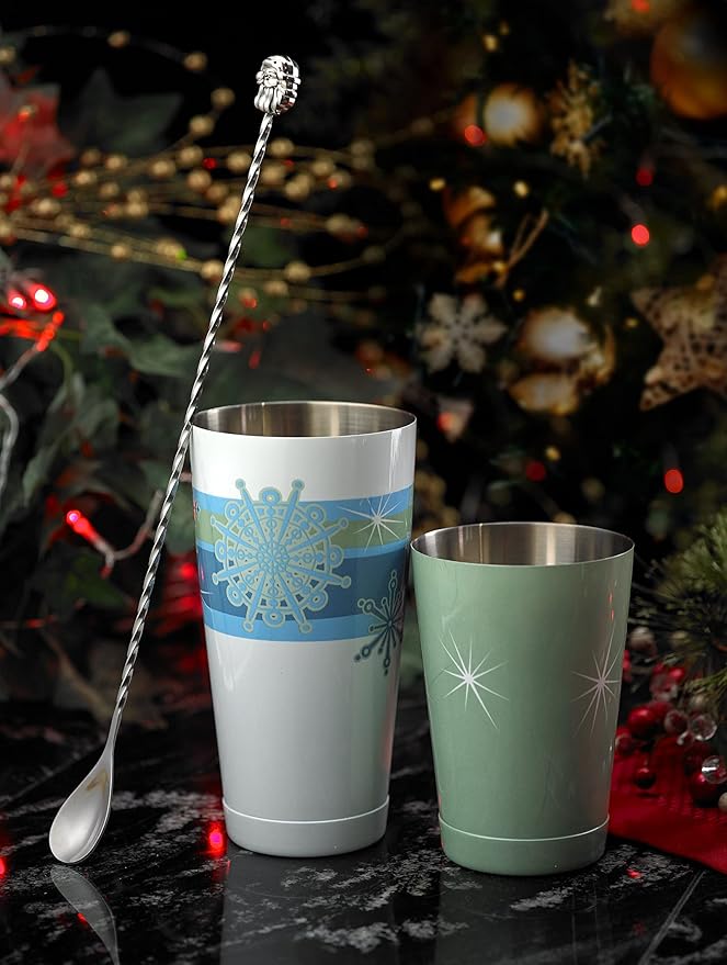 Barfly Holiday Snowflakes Cocktail Shaker Set with Santa Spoon