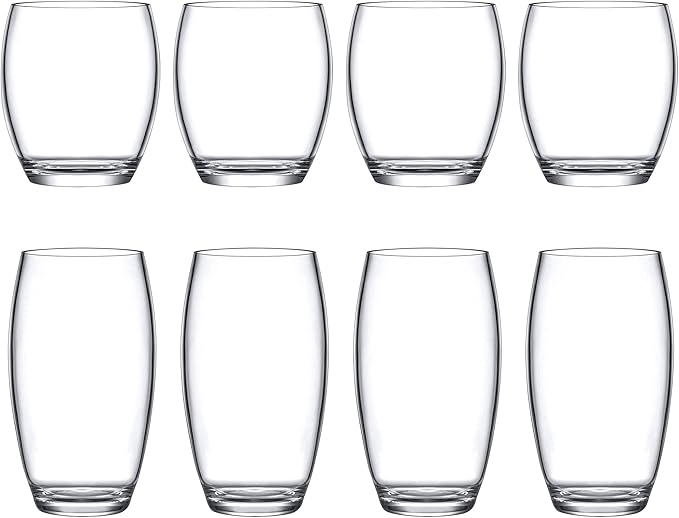 Amazing Abby - Fraternity - 12-Ounce and 16-Ounce Plastic Tumblers (Set of 8), Plastic Drinking Glasses, All-Clear Reusable Acrylic Cups, BPA-Free, Shatter-Proof, Dishwasher-Safe